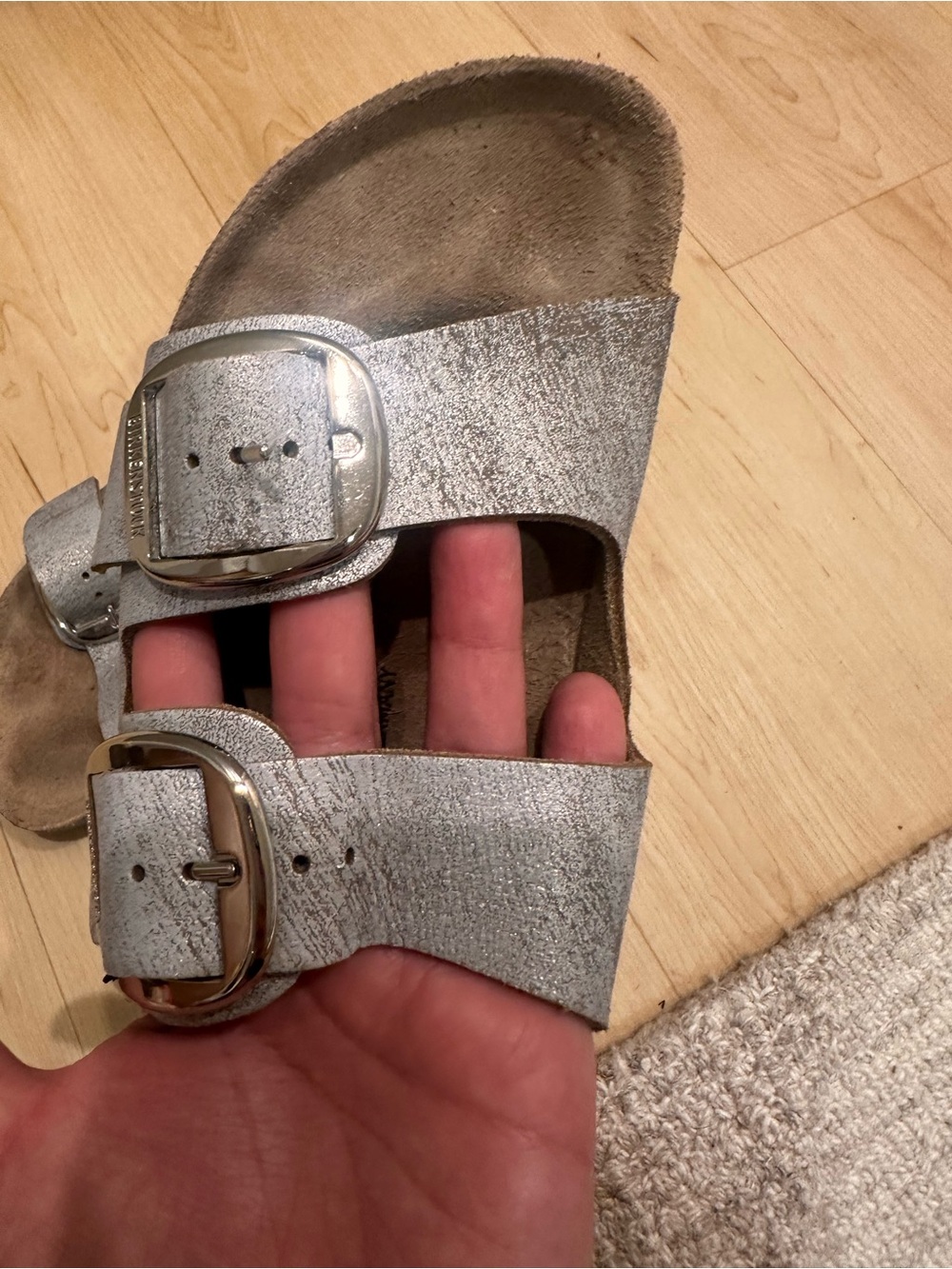 Birkenstock Big Buckle Metallic Gray Slide Sandals - Picture 2 of 10